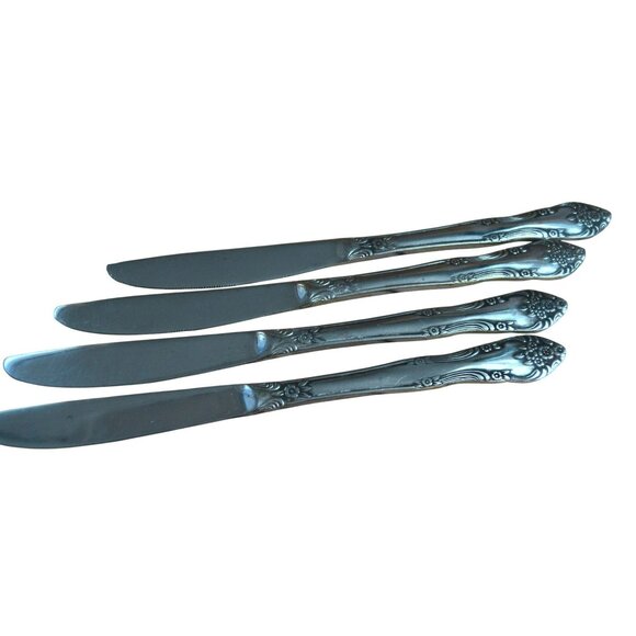 Vintage Rogers Dream Rose Floral Stainless Steel Knives Set of Four  8.5"L - Picture 3 of 5